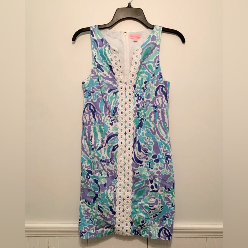 Lilly Pulitzer women’s dress sleeveless blue purple shift dress Size 2 Short